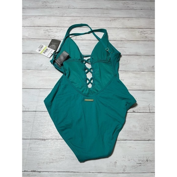 VINCE CAMUTO women’s v neck Swimsuit open back green blue 4 coastal core boho - Picture 6 of 8